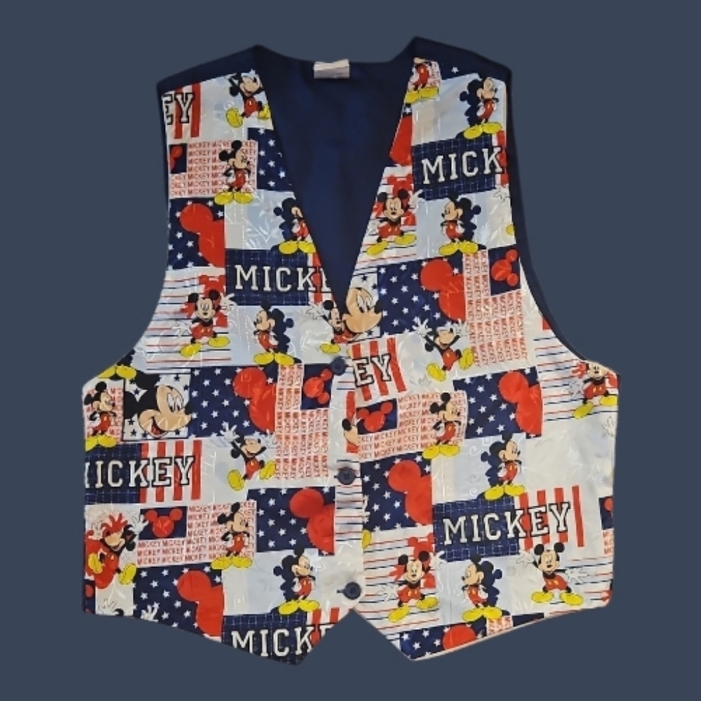 DISNEY UNLIMITED 1980s Patriotic July 4th Mickey Mouse Satin Vest